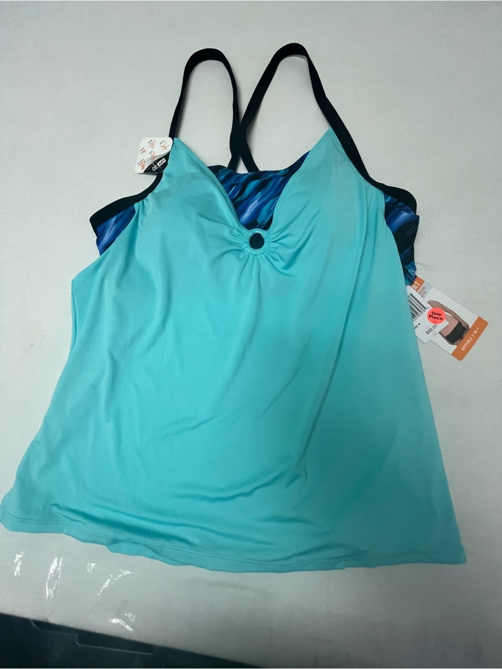 ZeroXposur 2 Piece Tankini Swim Top green and blue sm and md